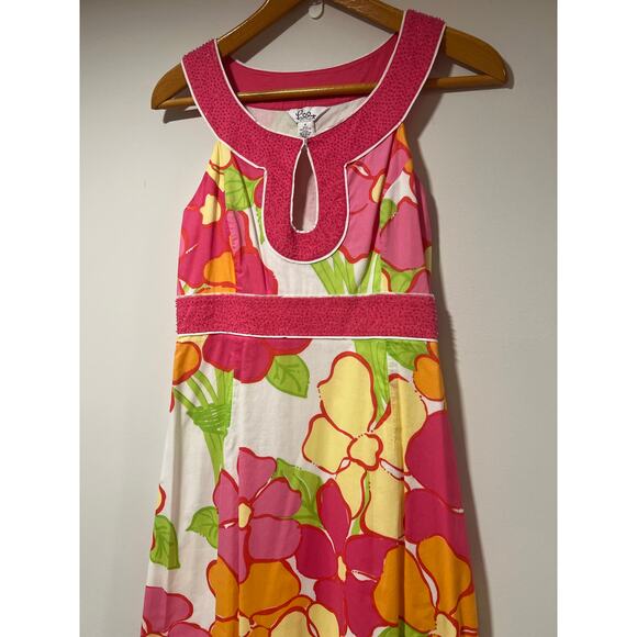 Vintage Lilly Pulitzer Maxi Dress Beaded Key Hole Pink Yellow Florals Size 8 JL - Picture 5 of 13